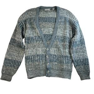 Vtg 90s Saturdays M Medium Cardigan Sweater Knit Sweater V-Neck Button Up Mens